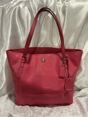 Coach Hot Pink Peyton Leather Tote with Logo Tag